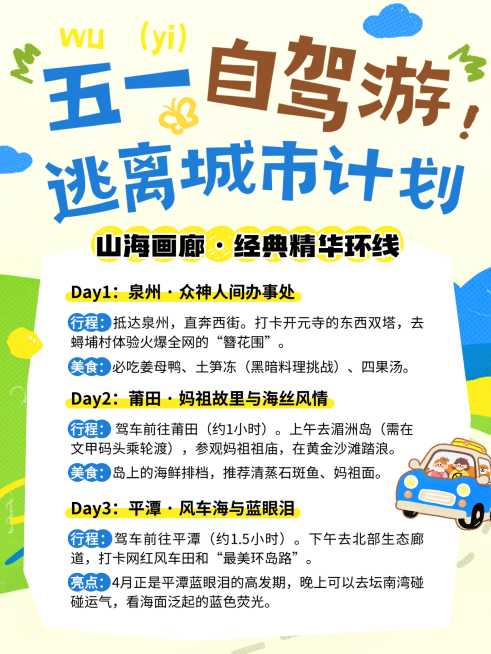 五一旅游出行自驾游景点路线宣传小红书配图预览效果