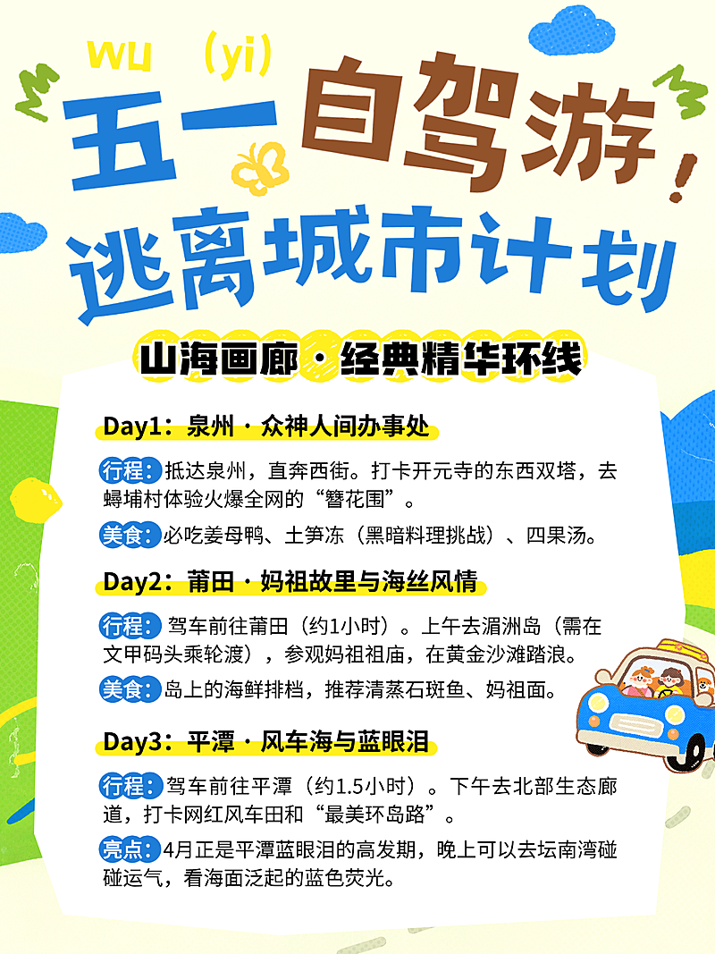 五一旅游出行自驾游景点路线宣传小红书配图