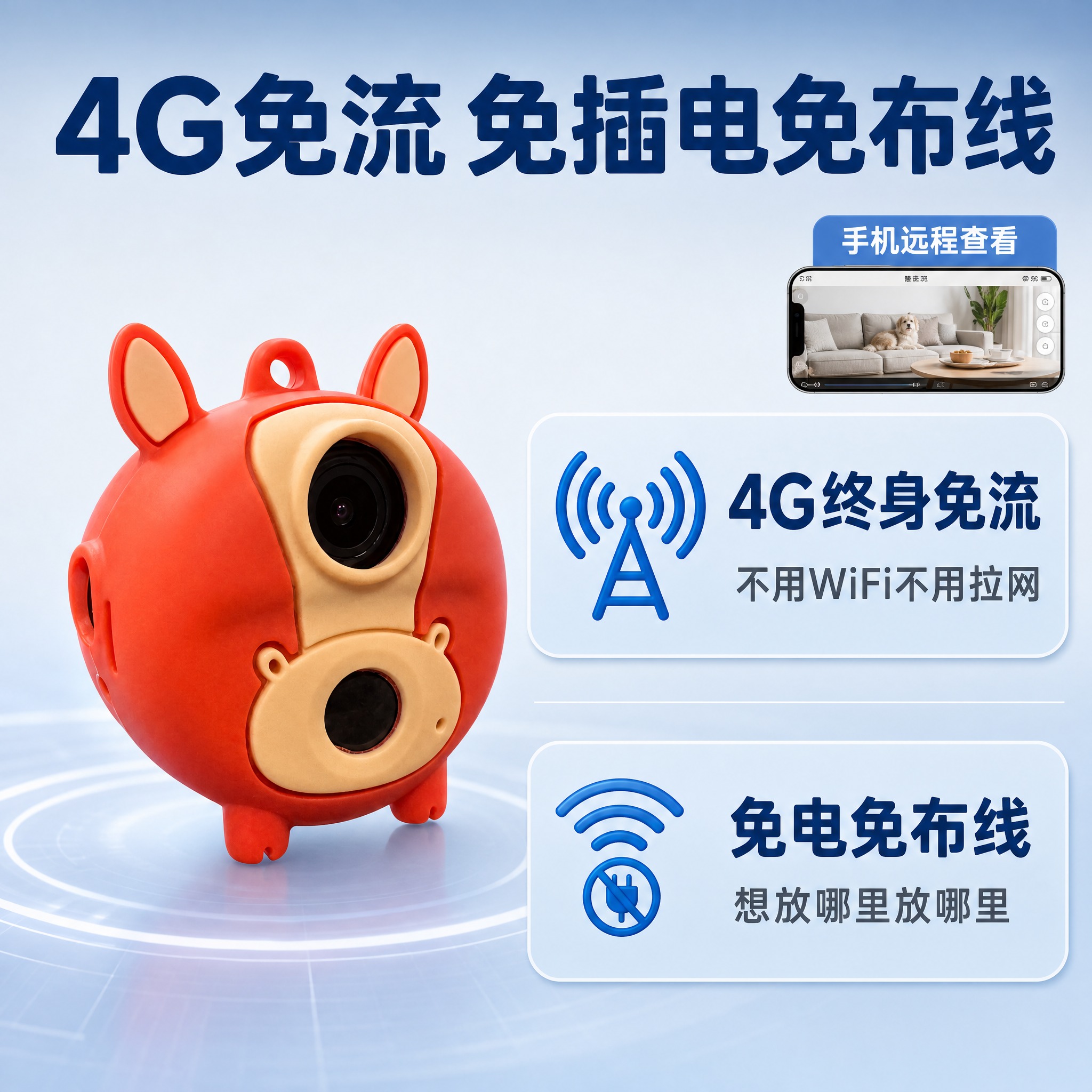 [主图-2] 核心价值卖点总览图，集中展示4G免流+免布线两大… - 图片创意预览