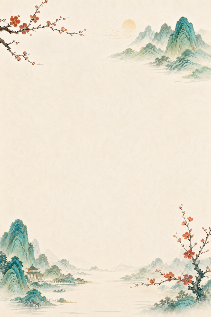 只保留当前图片的新中国风青绿山水梅花底色背景，移除所有文字、中间边框和印章装饰，保持竖版，保留原风格完整背景图案预览效果