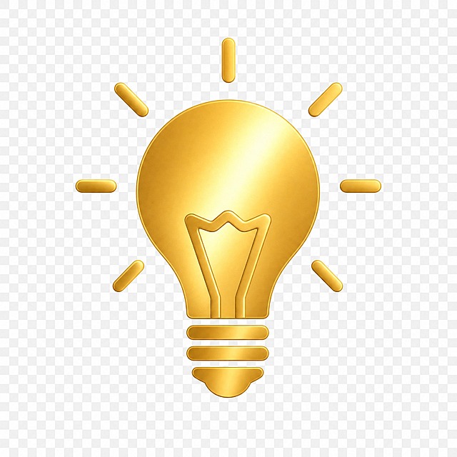 单独的金色灯泡发光图标，扁平化简约风格，金属质感金色，透明背景，只有图标