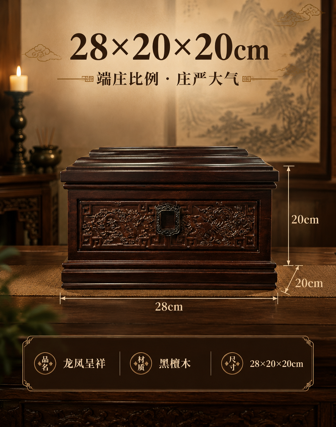 [商品] 使用【图6】龙凤呈祥黑檀木骨灰盒正面图；保留正面龙凤… - 图片创意预览