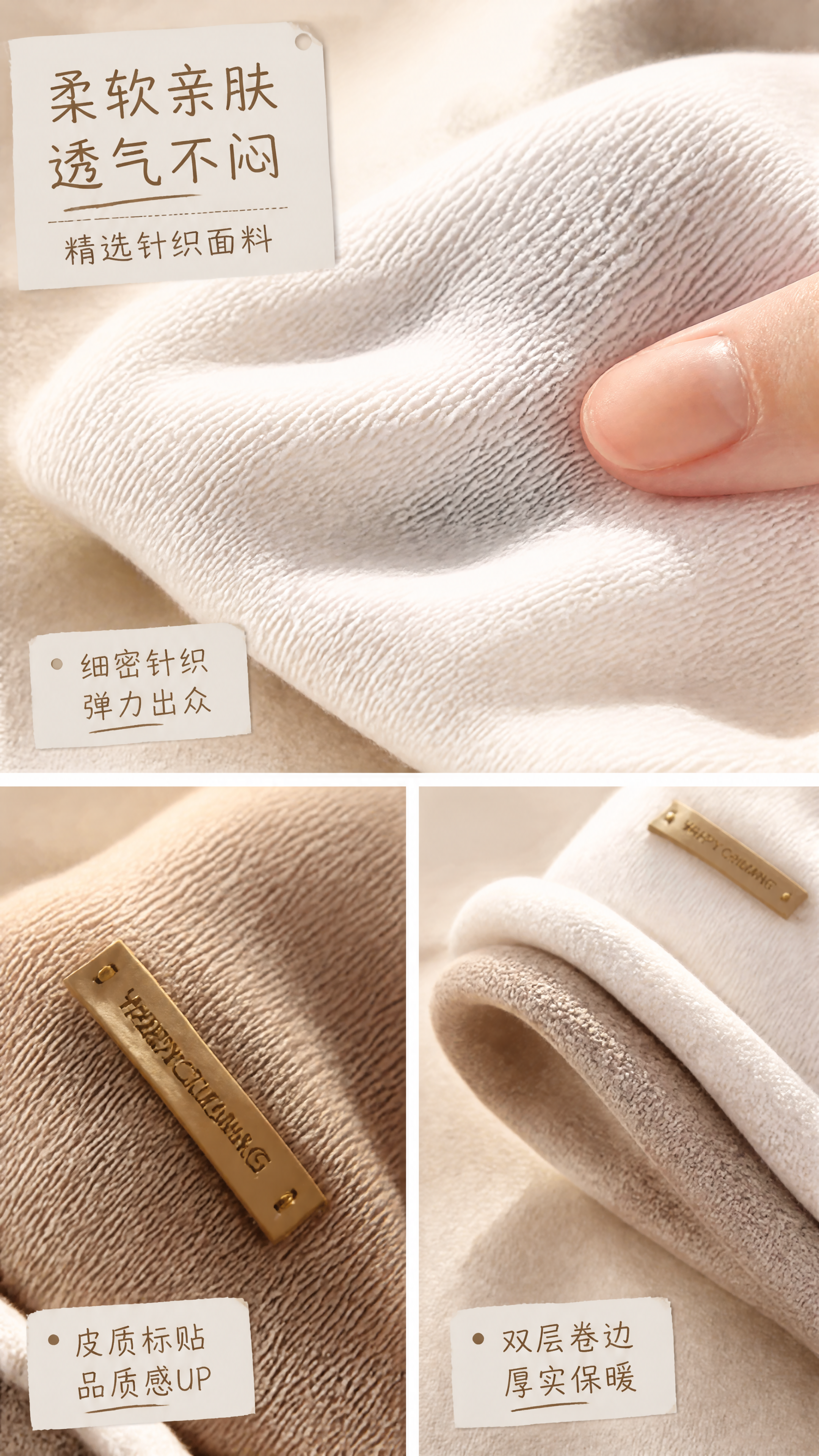 [第4张] 面料工艺细节页-韩版拼色卷边针织堆堆帽材质解析。本… - 图片创意预览