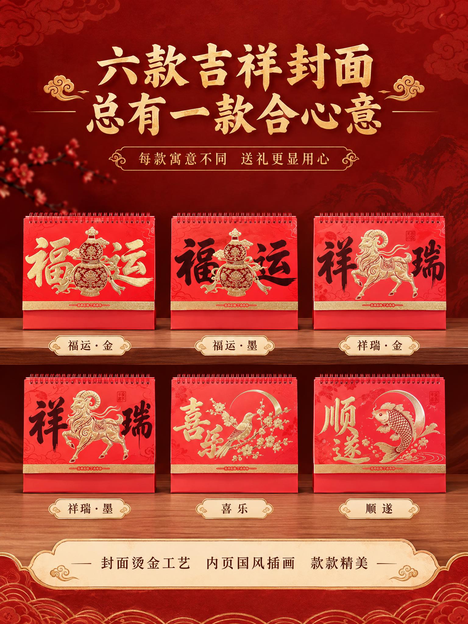 [商品] 使用6款封面台历（福运葫芦2款、祥瑞羊2款、喜乐喜鹊… - 图片创意预览