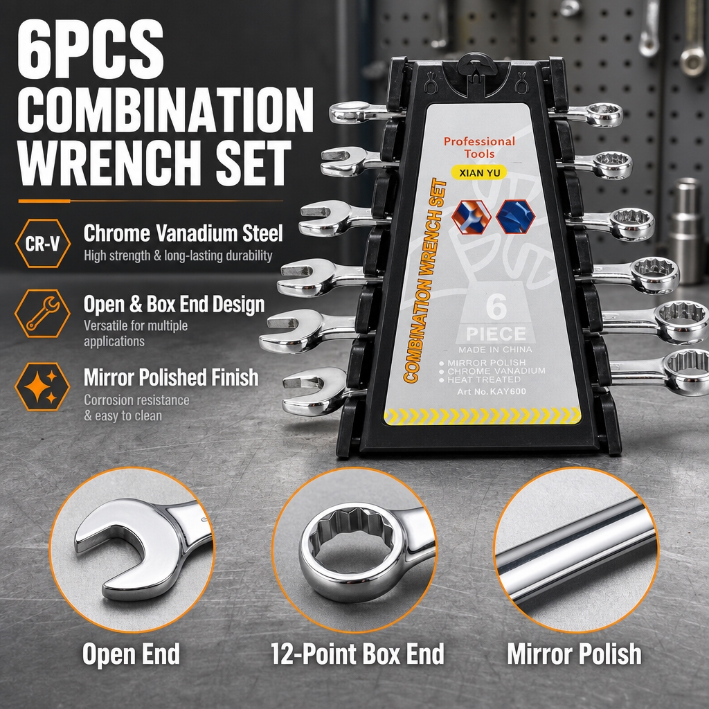 [主图-2] 核心卖点主图，突出6件套两用扳手的铬钒钢材质与双… - 图片创意预览