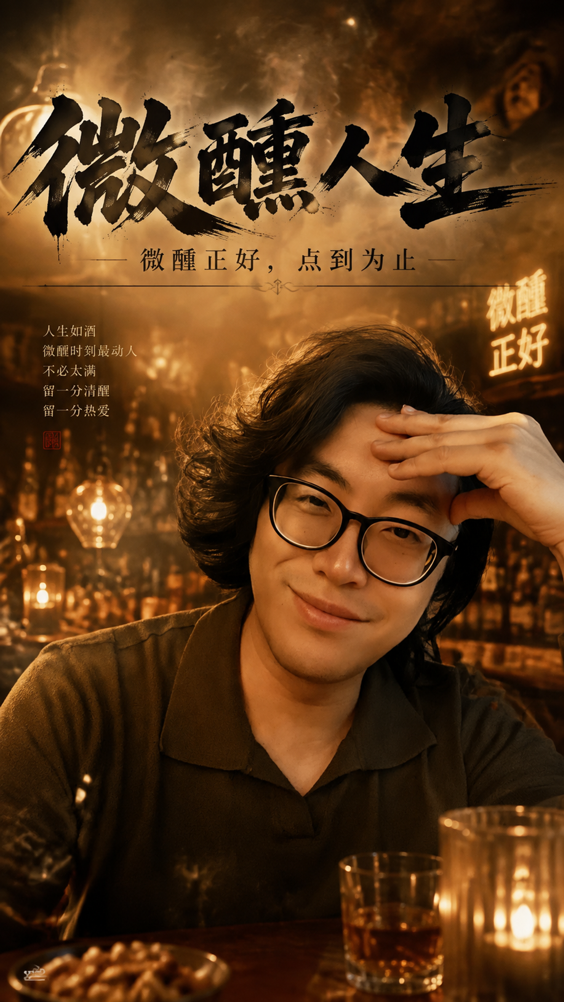 基于图中人物制作一张氛围感人物海报，保留人物面部特征和发型，整… - 图片创意预览