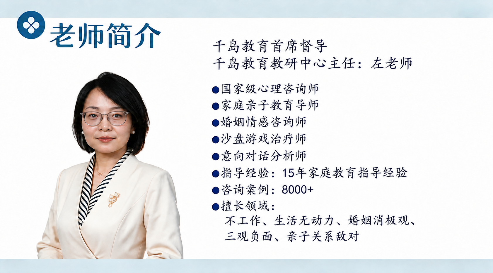 将图中“千岛教育教研中心主任：李老师”中的“李老师”修改为“左… - 图片创意预览