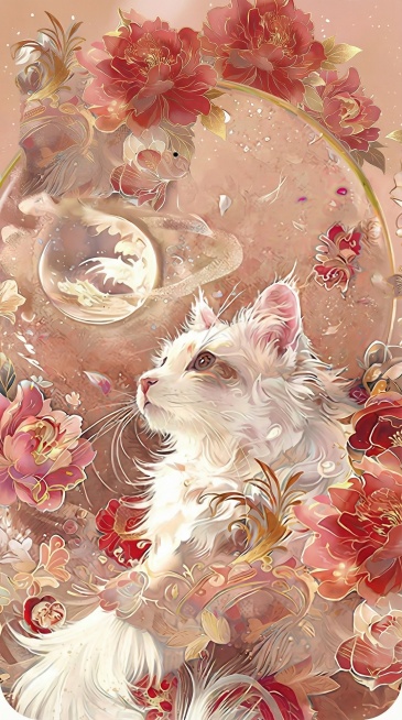 去除画面中的镜头孔和摄像头孔，用周围的花卉图案补全该区域，保持整体风格、颜色一致，无色差，高清画质，1:2比例，四角无留白预览效果