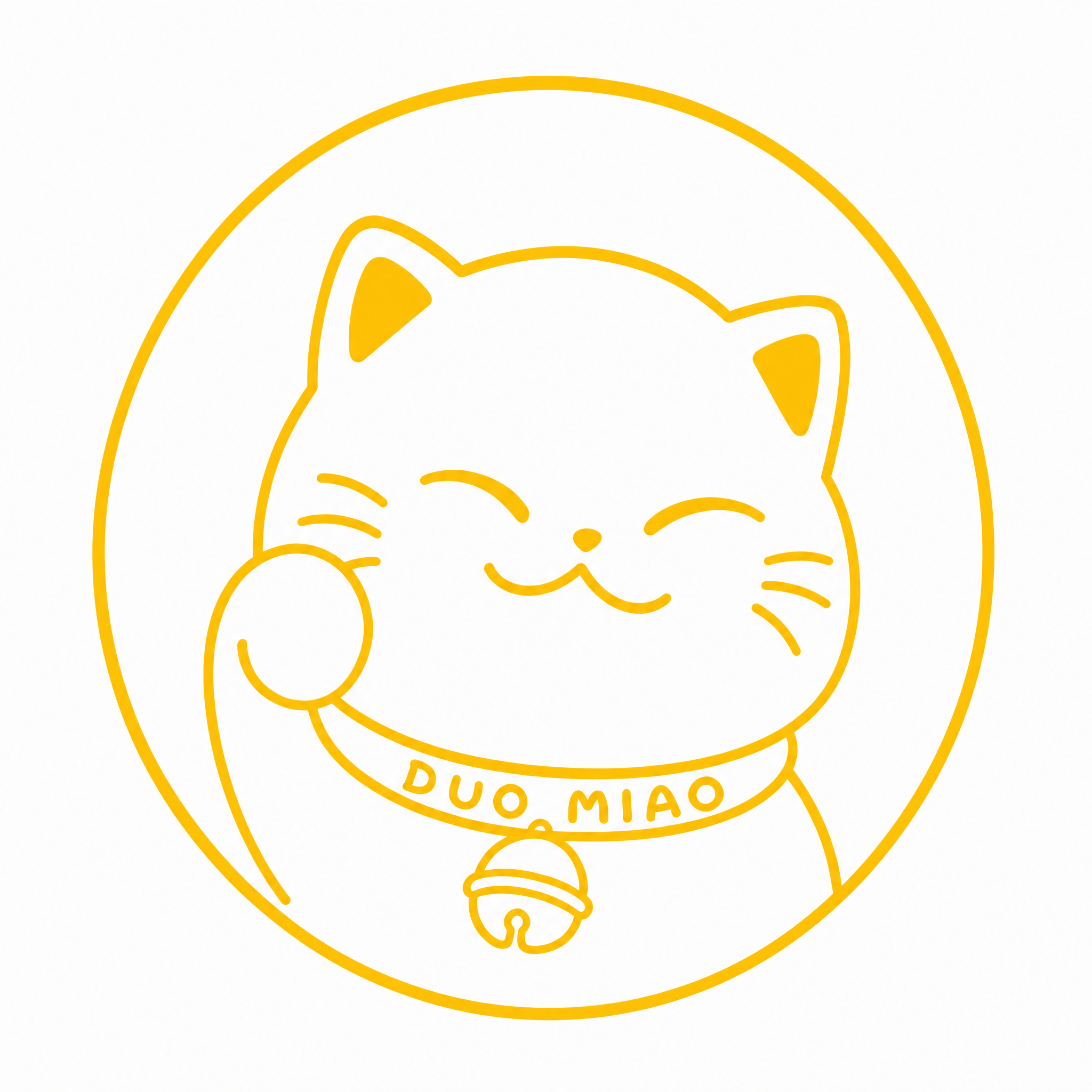 白色背景，纯黄色线条，线条平滑干净。招财猫图案，耳朵内侧填充为… - 图片创意预览