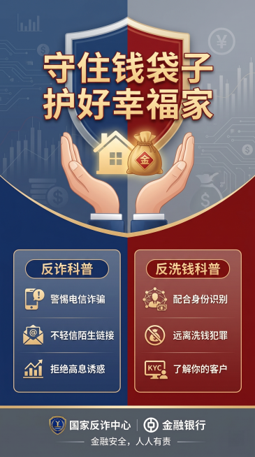 金融科普，“守住钱袋子，护好幸福家”生成一张宣传海报，主题涵盖反洗钱。反诈预览效果