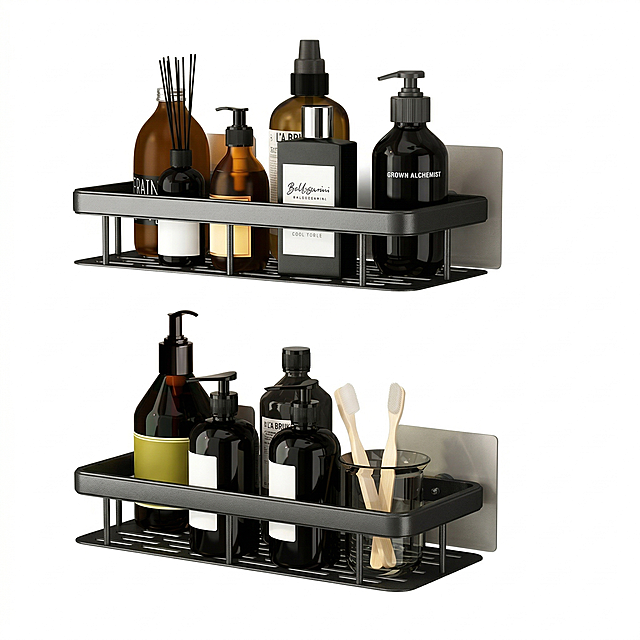 Generate a cross-border e-commerce main image based on the reference image, keep the original bathroom shelf's shape, color, material, and structure completely unchanged. First main image: pure white background #FFFFFF, the product is centered, accounts for more than 85% of the picture, no any text, no logo, no border, compliant with Amazon cross-border platform specifications. 2k resolution, high definition, product looks clear and textured.