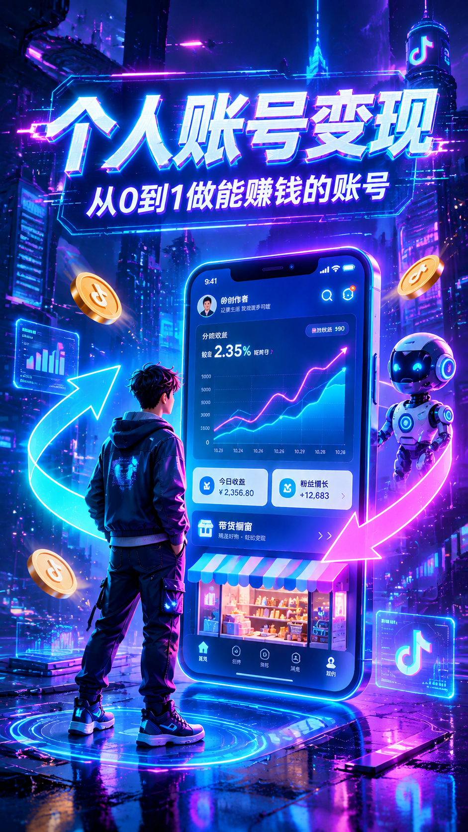 将这张图片重新设计为赛博朋克科技风格的抖音合集封面，竖版比例。… - 图片创意预览