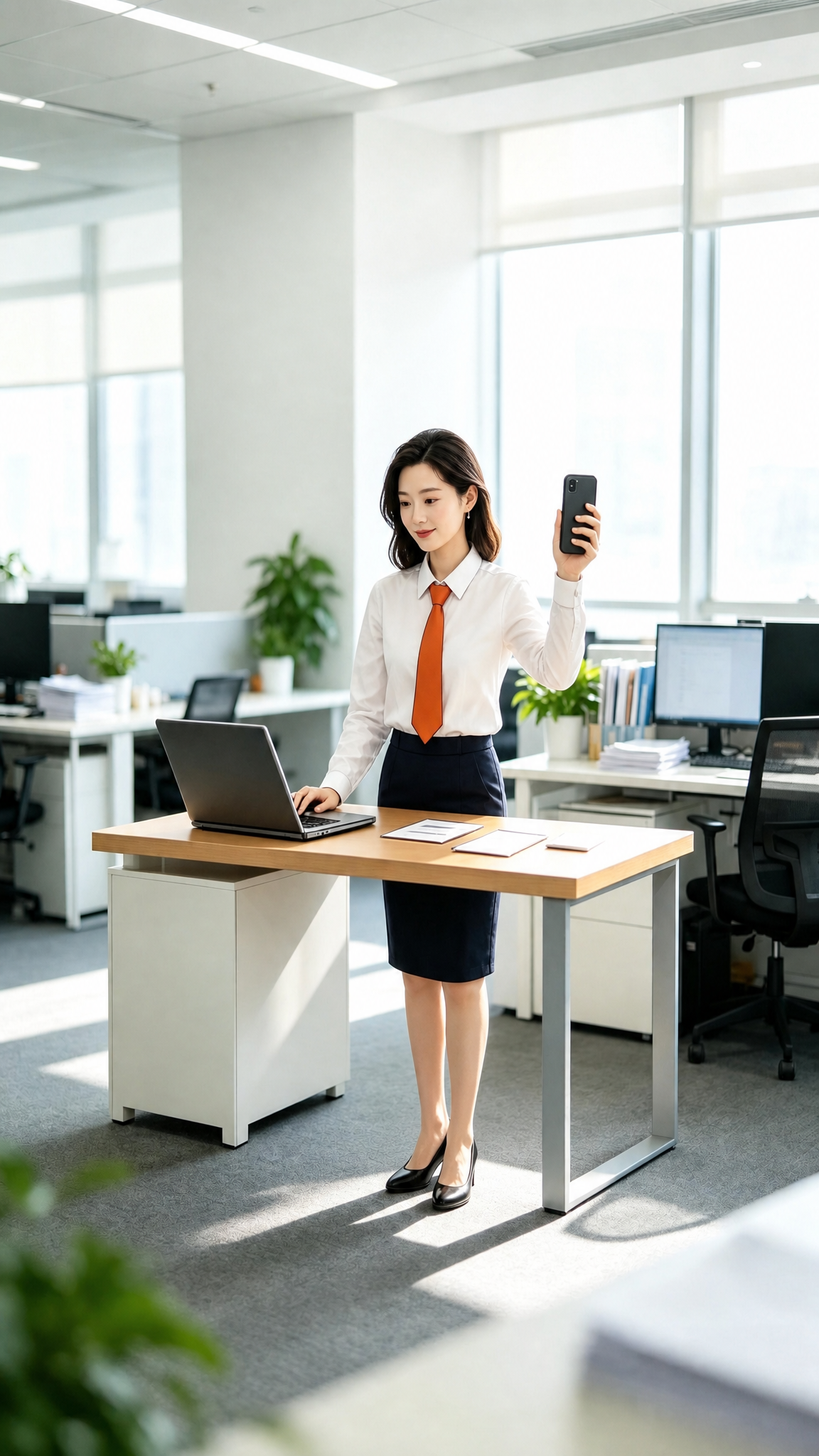 保留原图的办公室背景环境、办公桌椅、电脑、文件、绿植等所有背景… - 图片创意预览