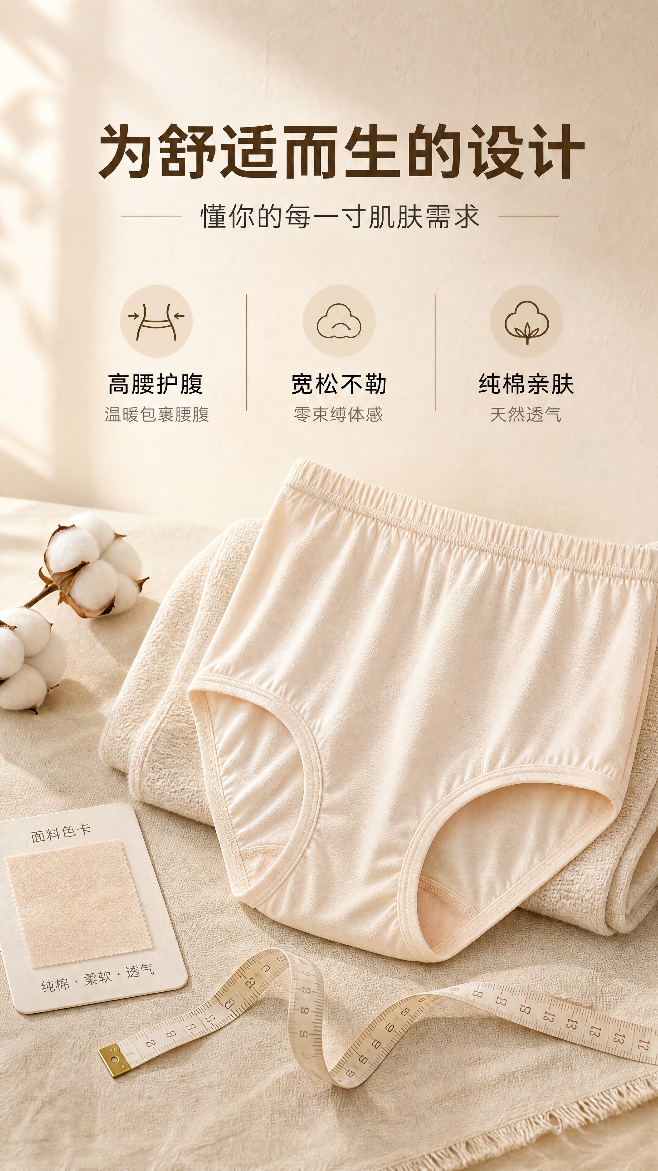 [商品] 使用【图1】浅米杏色高腰纯棉内裤；商品处理：保留高腰… - 图片创意预览