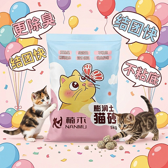 我是在拼多多卖猫砂的 帮我设计十张主图 可爱一点 最好有小猫