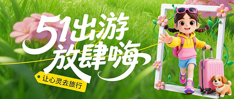 五一劳动节出游营销卖货旅游出行活泼感公众号首图