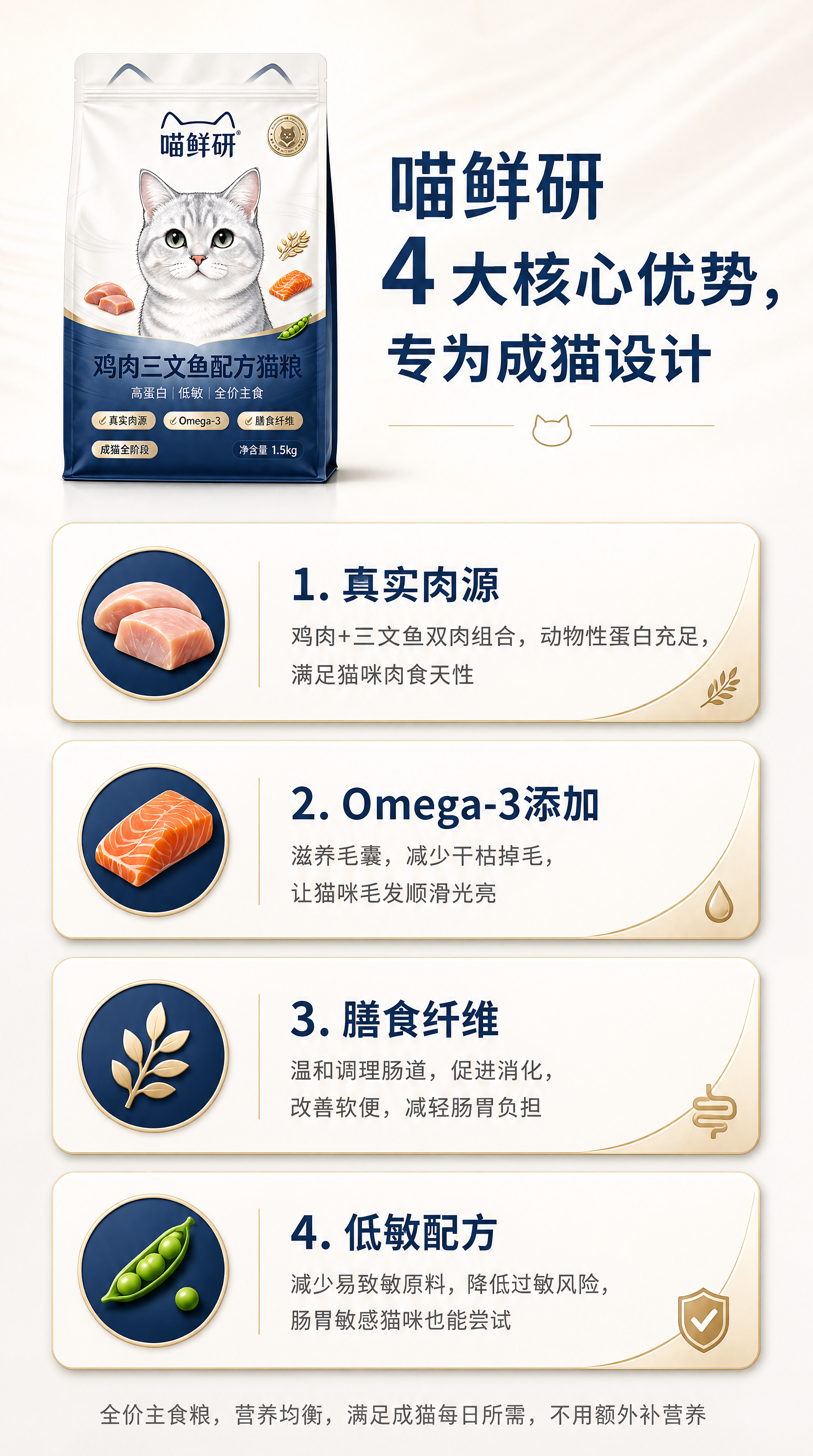 [商品] 使用【图1】喵鲜研鸡肉三文鱼配方猫粮包装袋；保留全部… - 图片创意预览