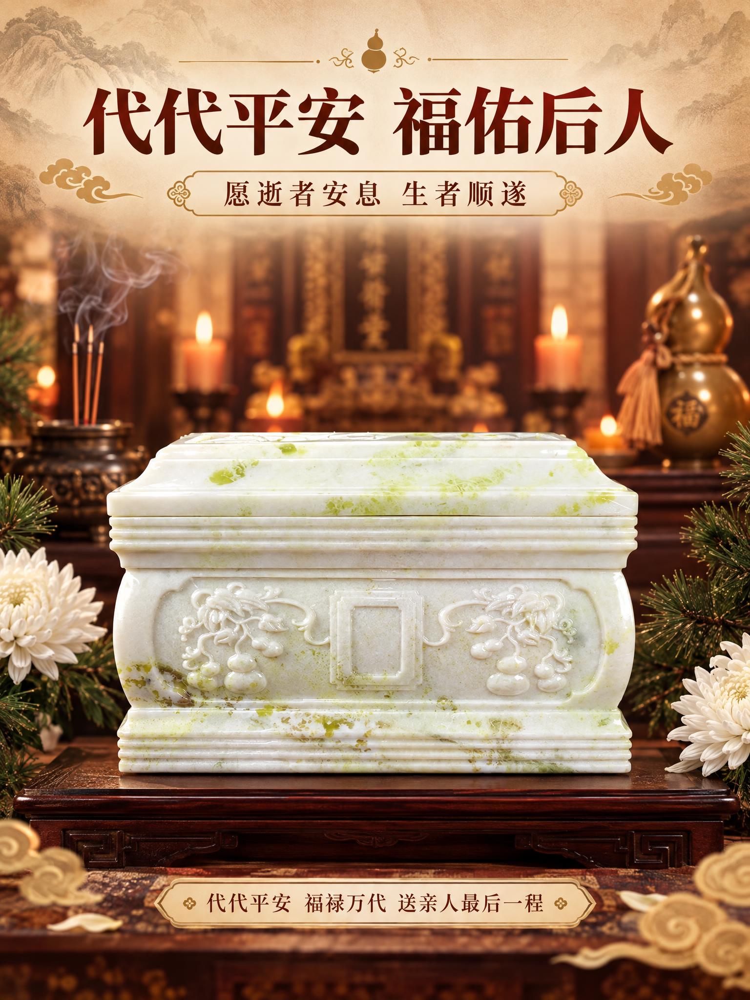 [商品] 使用【图1】代代平安黄岫玉骨灰盒正面；保留整体结构、… - 图片创意预览