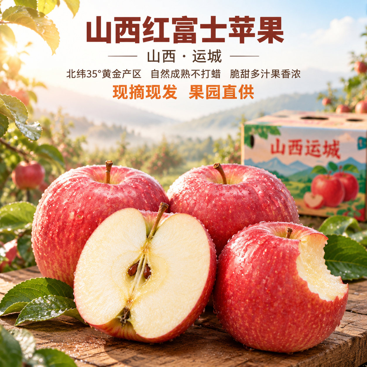 [主图-4] 山西运城红富士苹果新鲜直达展示，突出现摘现发、果… - 图片创意预览