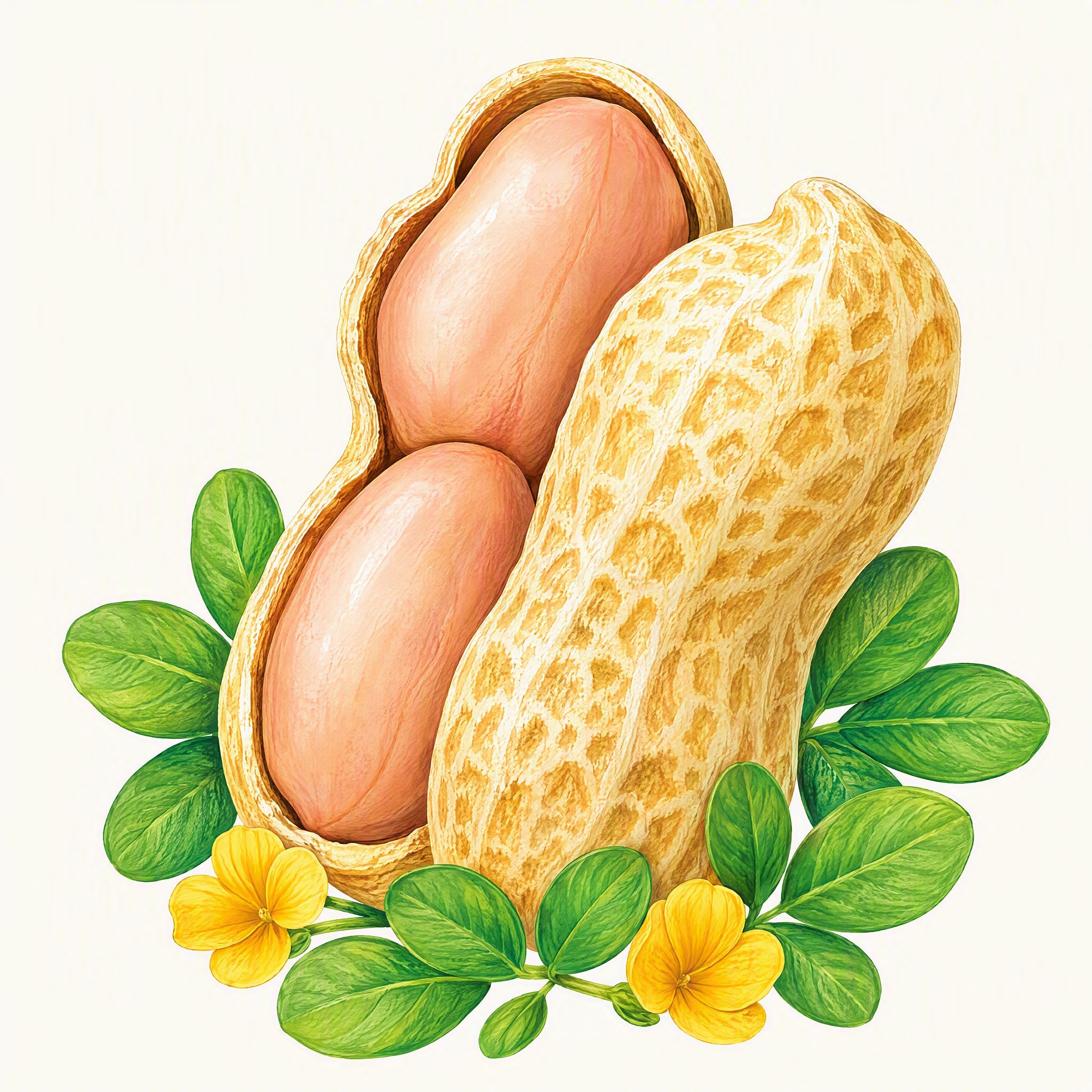 参照图中花生的形状和结构，生成一颗大花生插画，外壳剥开一半，露… - 图片创意预览