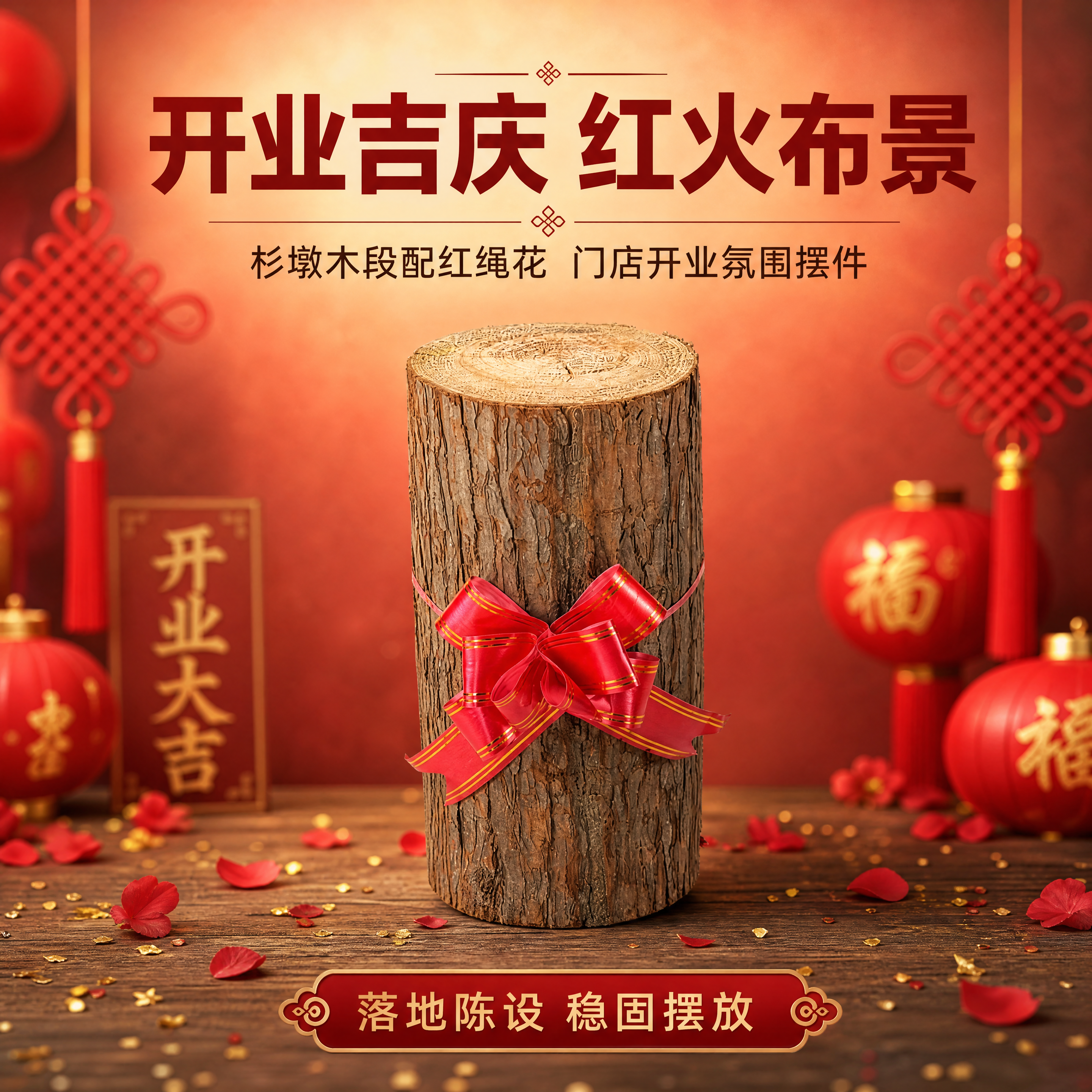 [商品] 使用【图1】杉墩木段配红绳花落地摆件；保留杉木段圆柱… - 图片创意预览