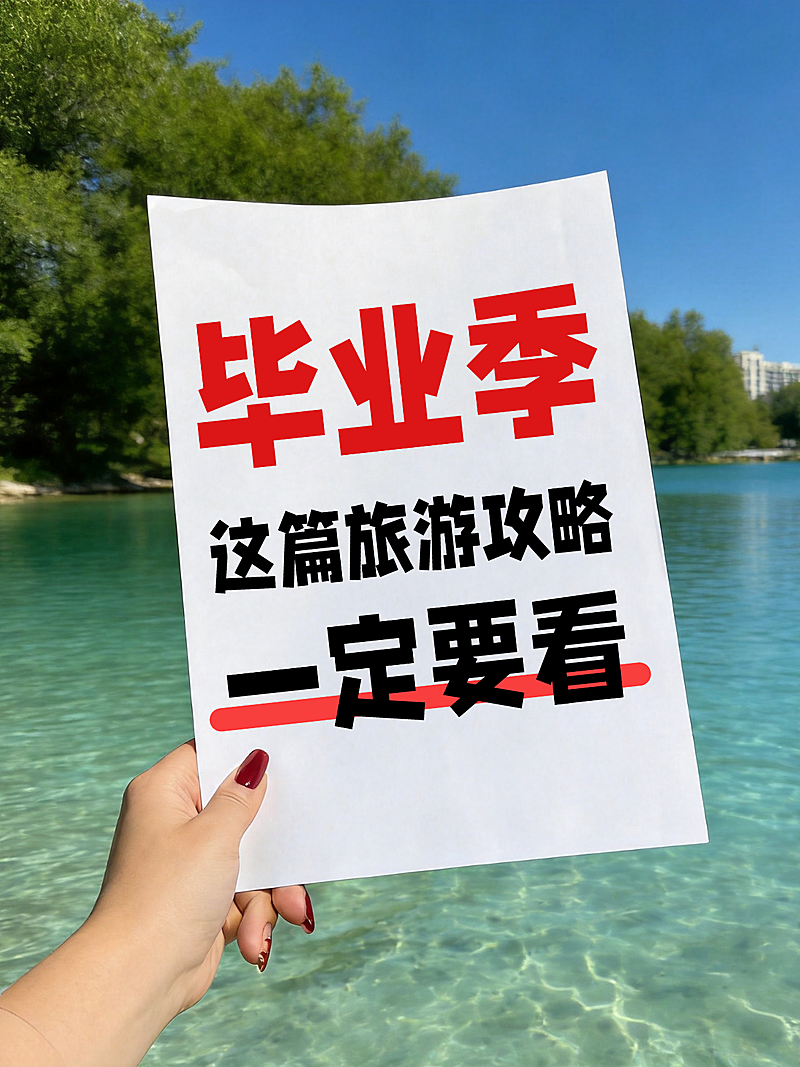 毕业季旅游攻略白纸大字报实景感小红书封面