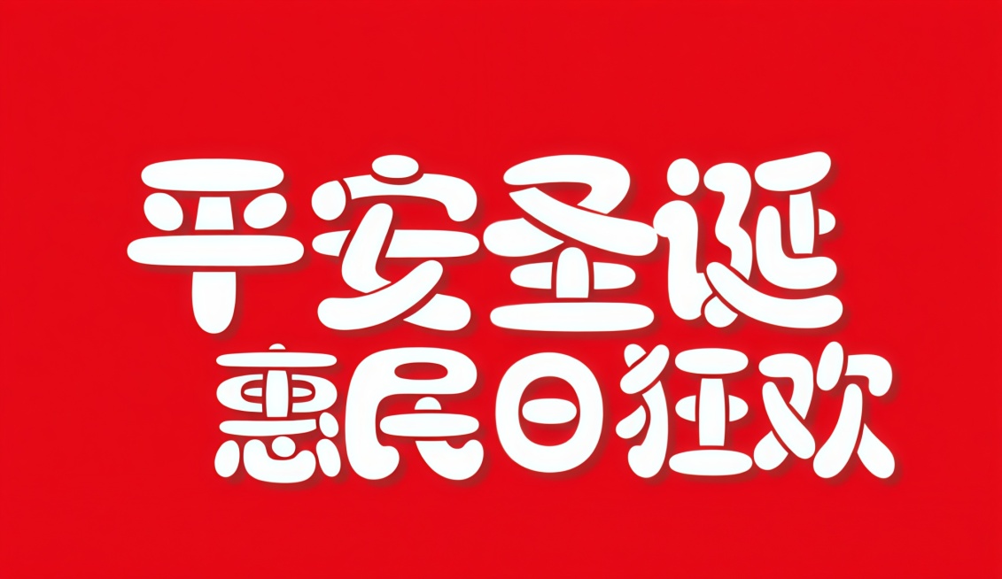 将图中圣诞元旦改为平安圣诞，双节同庆改为惠民日狂欢，字体颜色风格样式保持不变，并保证字体不缺失，保持完整预览效果