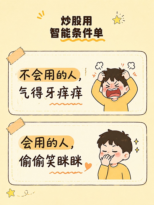 基于参考图重新生成，保持整体手绘风格、浅黄色主色调、所有文案内容和模块结构完全不变，仅调整排版比例：顶部大标题字号明显缩小（约为原图的60%大小），标题区域高度压缩，将更多空间让渡给下方的内容模块，使下方两个模块（不会用的人气得牙痒痒、会用的人偷偷笑眯眯）更大更舒展。整体布局更均衡，内容区占画面约70%，标题区占约30%。保持所有文字、表情插画、装饰元素、便签框、胶带、星星等细节风格一致，仅调整大小和空间分配。