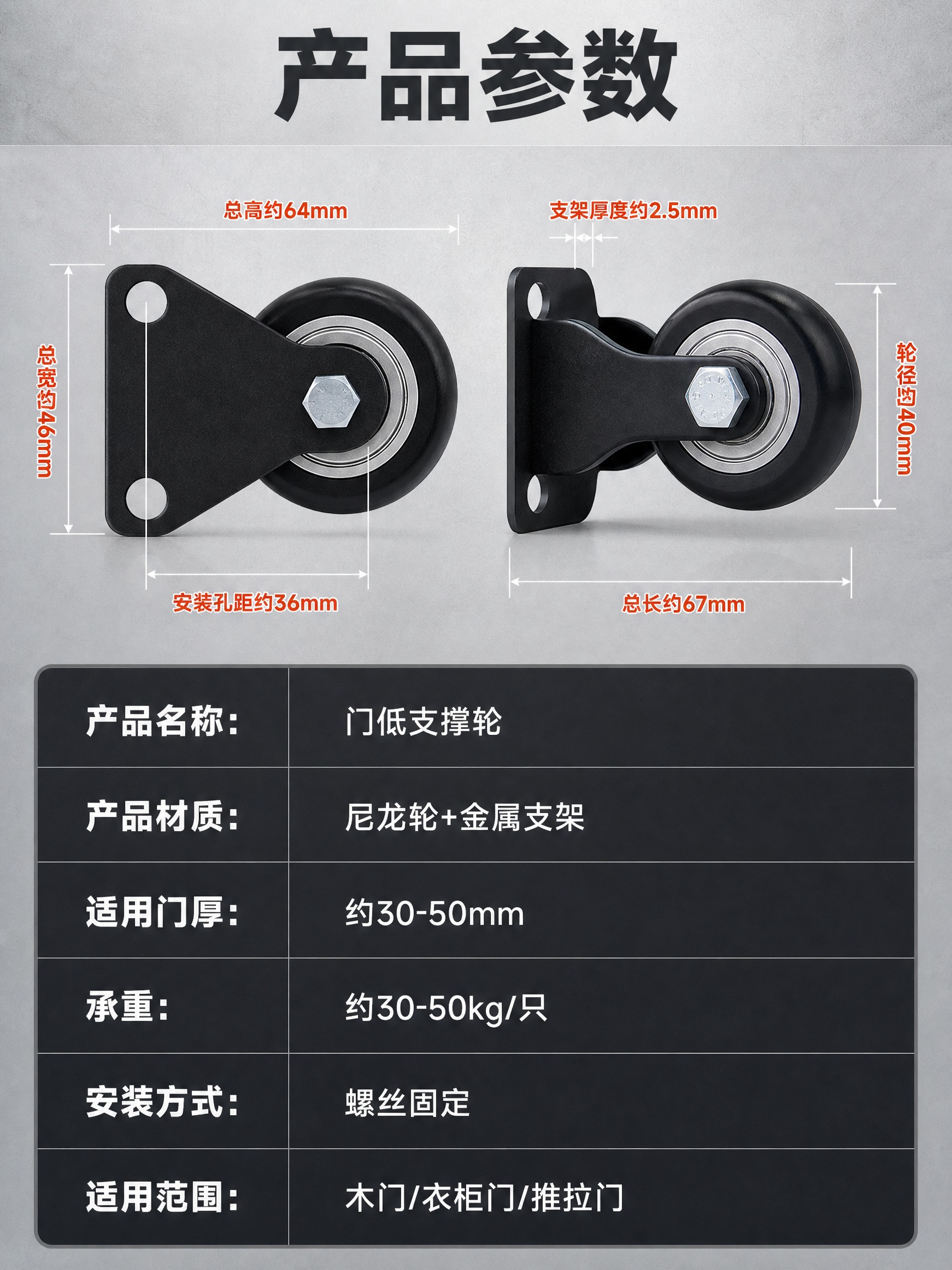 [商品] 使用【图1】门低支撑轮产品；保留黑色尼龙滑轮、黑色金… - 图片创意预览