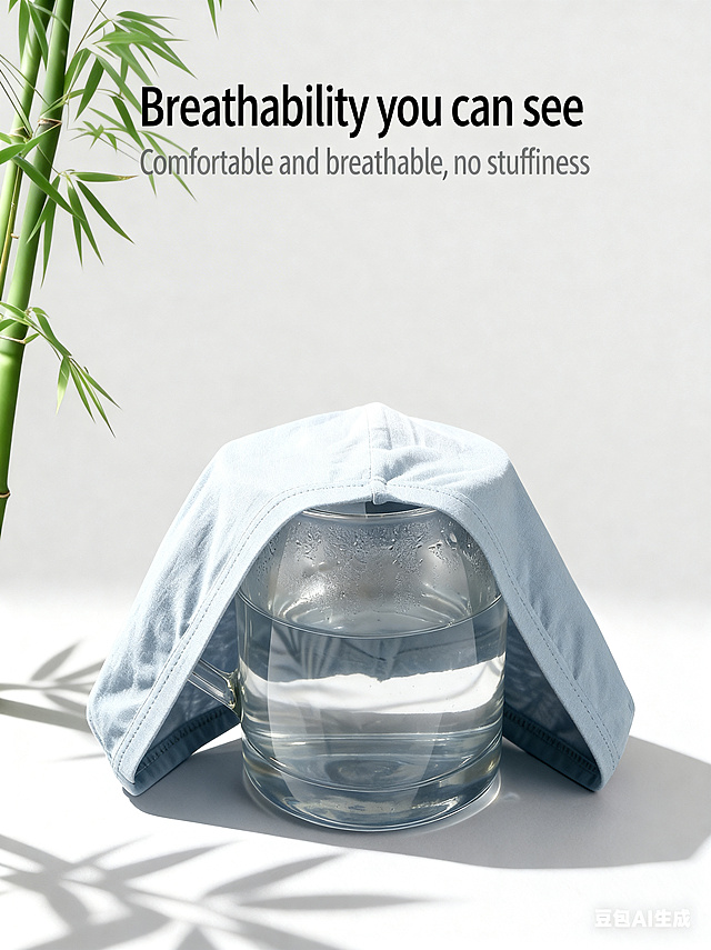 去掉帽子右侧黑色品牌标签ManSsern，保持帽子浅蓝色布料和周围整体画面不变，保留所有其他文字