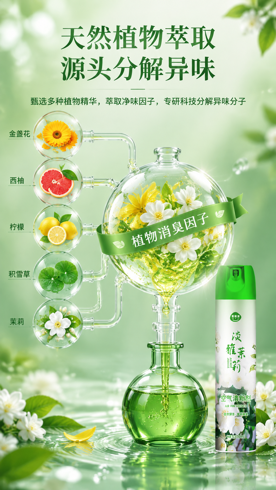 [商品] 使用【图1】淡雅茉莉款空气清新剂；保留罐体结构、绿色… - 图片创意预览