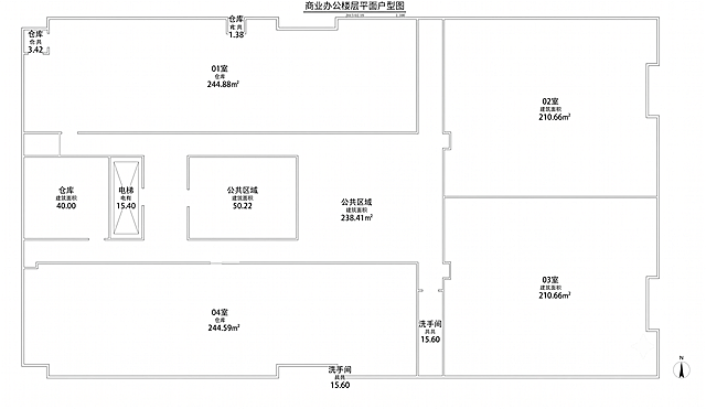 根据这张CAD原始户型图纸，生成清晰美观的商业办公户型图，保留所有房间分区、面积标注和文字信息，优化线条和排版，干净清晰的平面户型图设计，白底清晰线条
