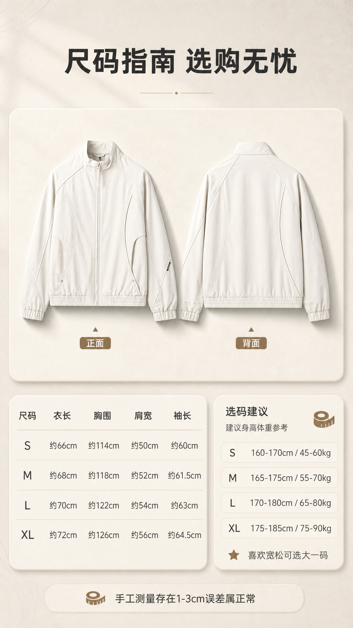 [商品] 使用【图1】米白色立领休闲夹克；商品处理：保留立领、… - 图片创意预览