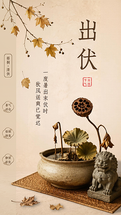 夏季三伏天出伏古韵雅致传统竖版海报套图