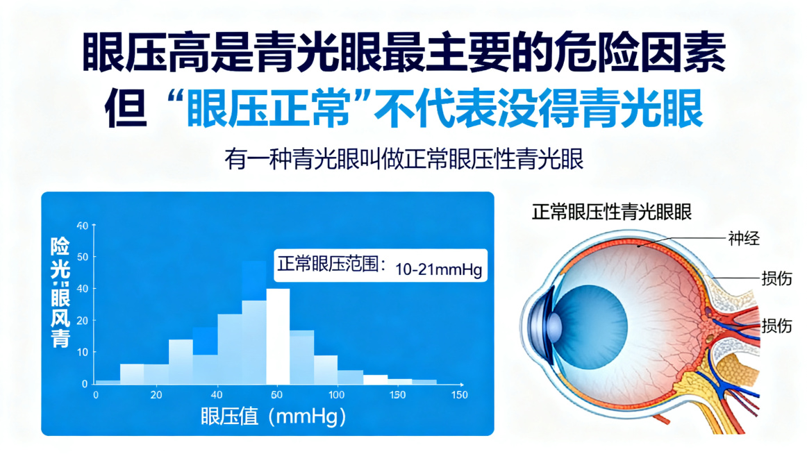 眼压高是青光眼最主要的危险因素，但“眼压正常”不代表没得青光眼（有一种青光眼叫做正常眼压性青光眼）预览效果