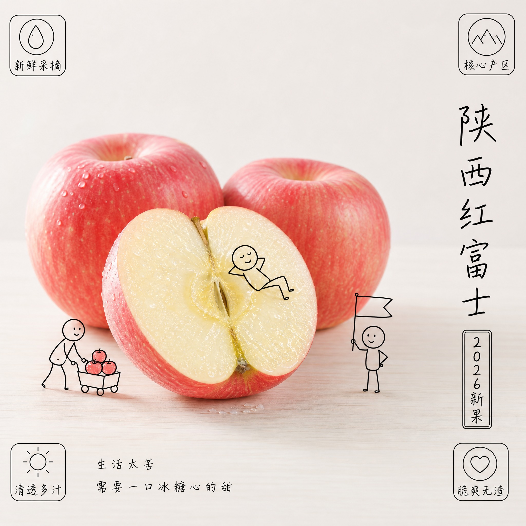 [主图-2] 主打品质——冰糖心，陕西红富士苹果创意电商主图。… - 图片创意预览