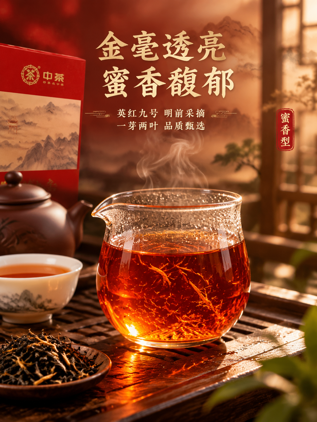 [竖版主图-3 茶汤微距] 中茶英红九号竖版茶汤叶底特写图，金… - 图片创意预览