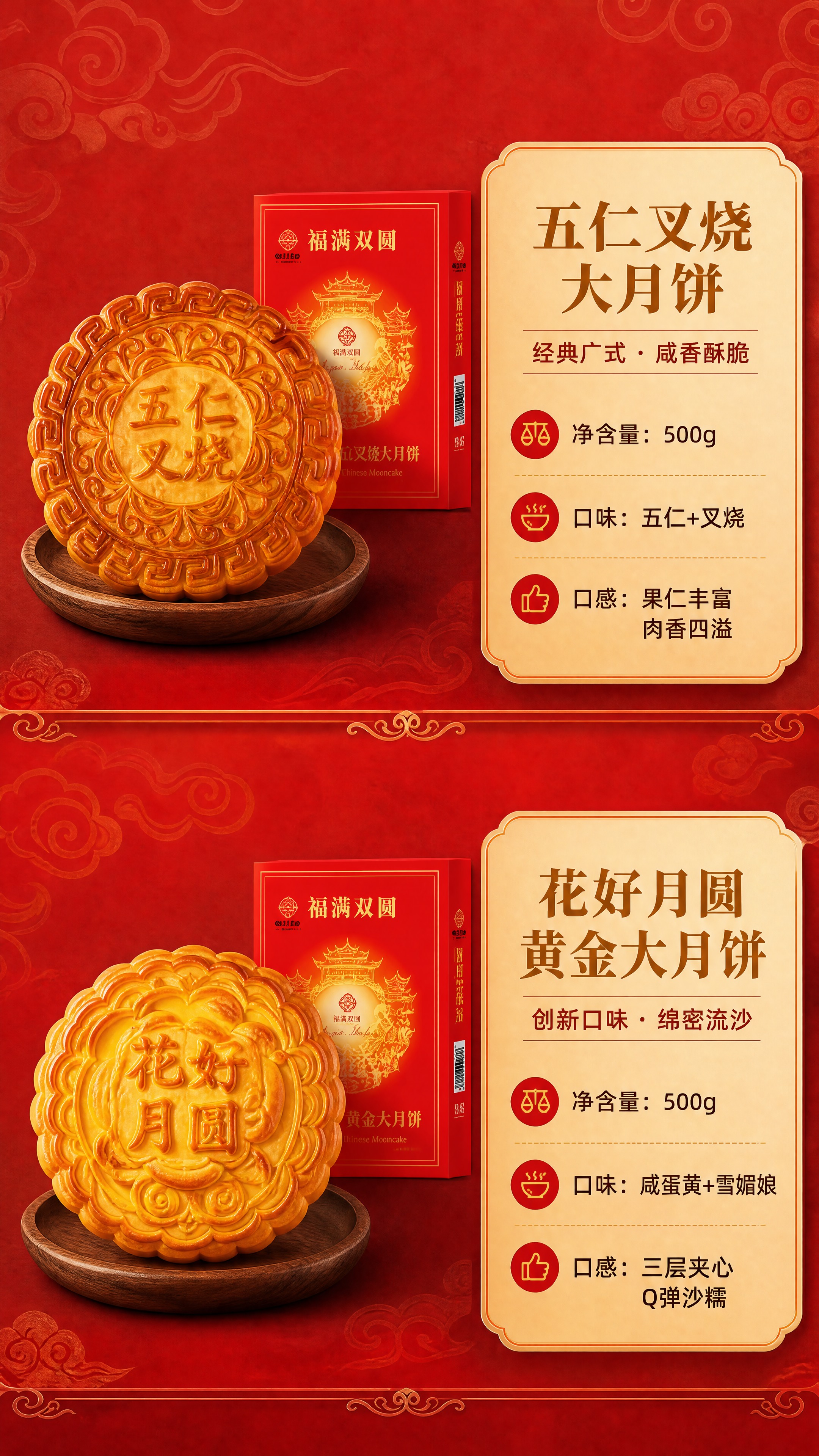 [商品] 使用【图1】中的两款大月饼与内盒包装；左侧保留五仁叉… - 图片创意预览