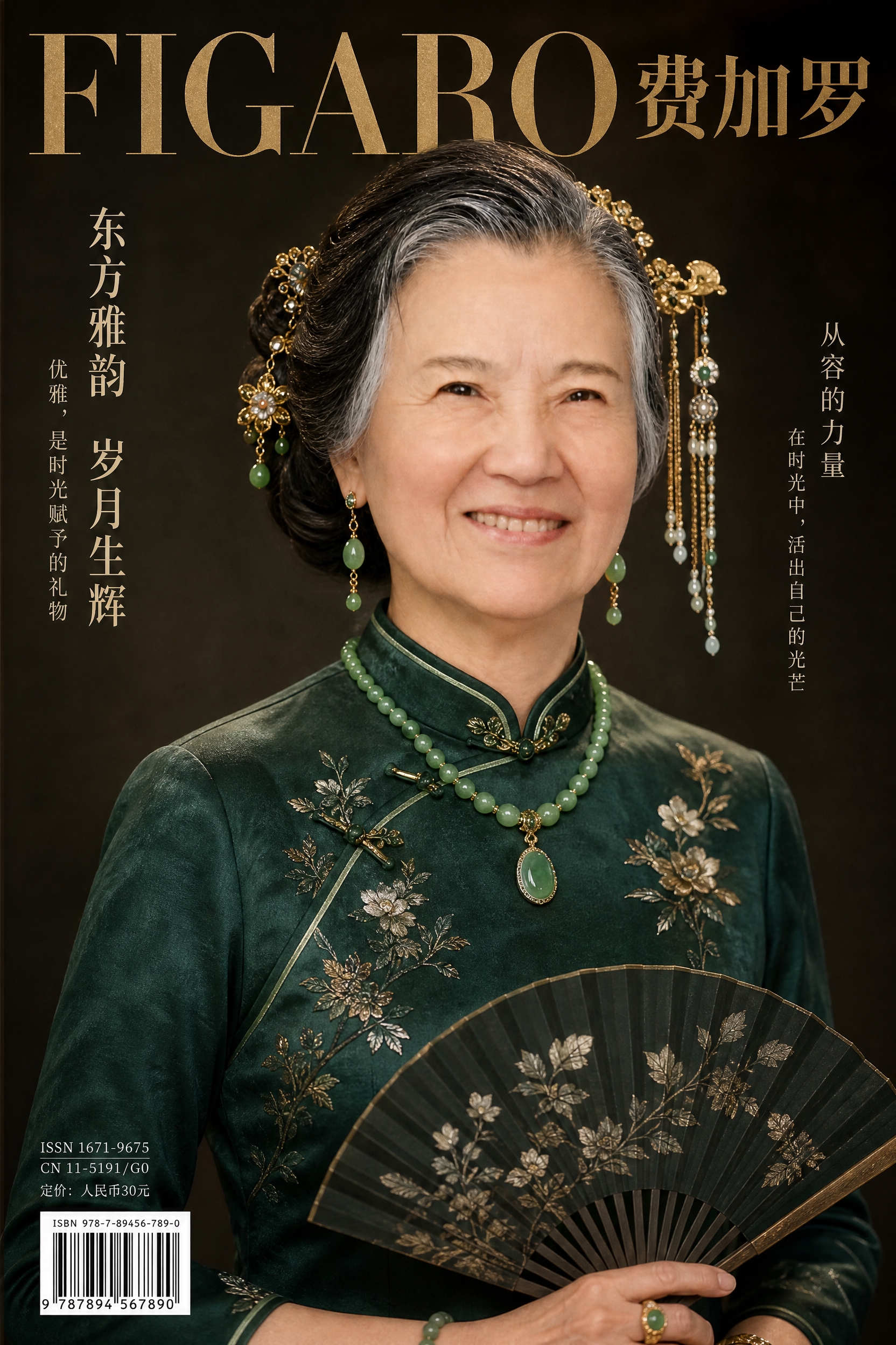 中国高端时尚杂志封面，50岁优雅东方女性，保留参考图的人脸特征… - 图片创意预览