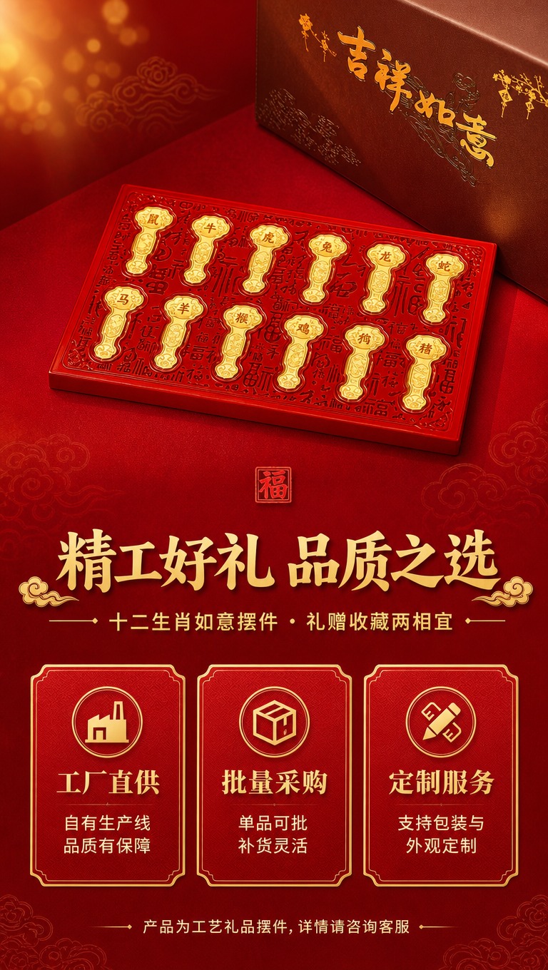 [商品] 使用【图1】十二生肖如意摆件套装；保留12枚金色如意… - 图片创意预览