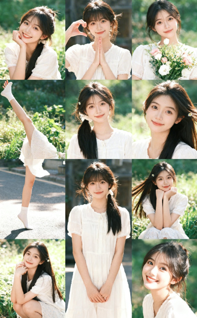 人物形象和脸型特征不变

 生成10张甜美姿势图片  背景无所谓预览效果