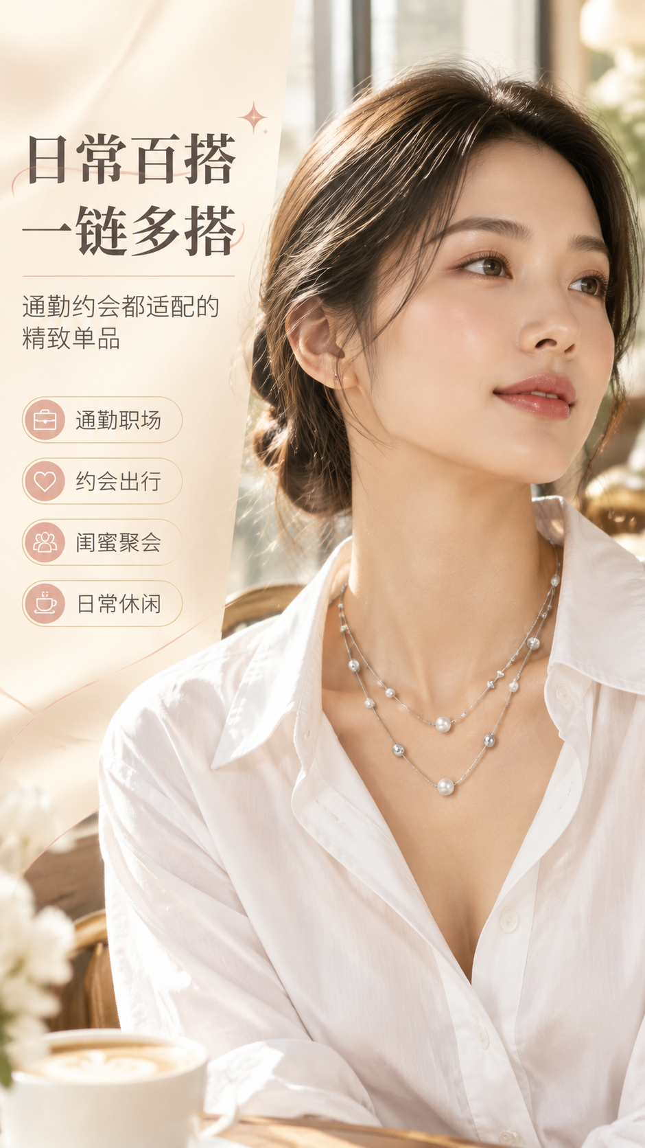 [商品] 使用【图1】双层叠戴珍珠银球项链；保留双层链条、珍珠… - 图片创意预览
