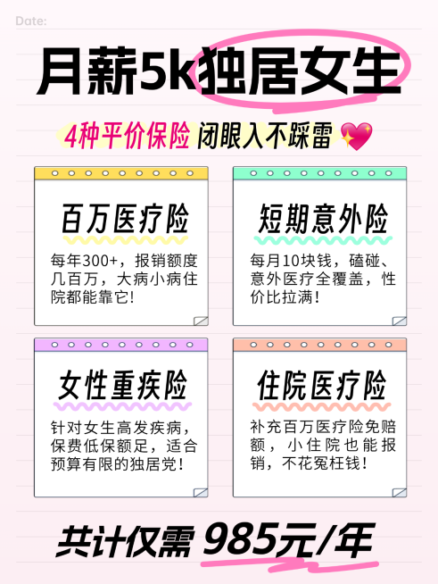 金融保险女性独居单身女险种推荐手帐风小红书封面预览效果