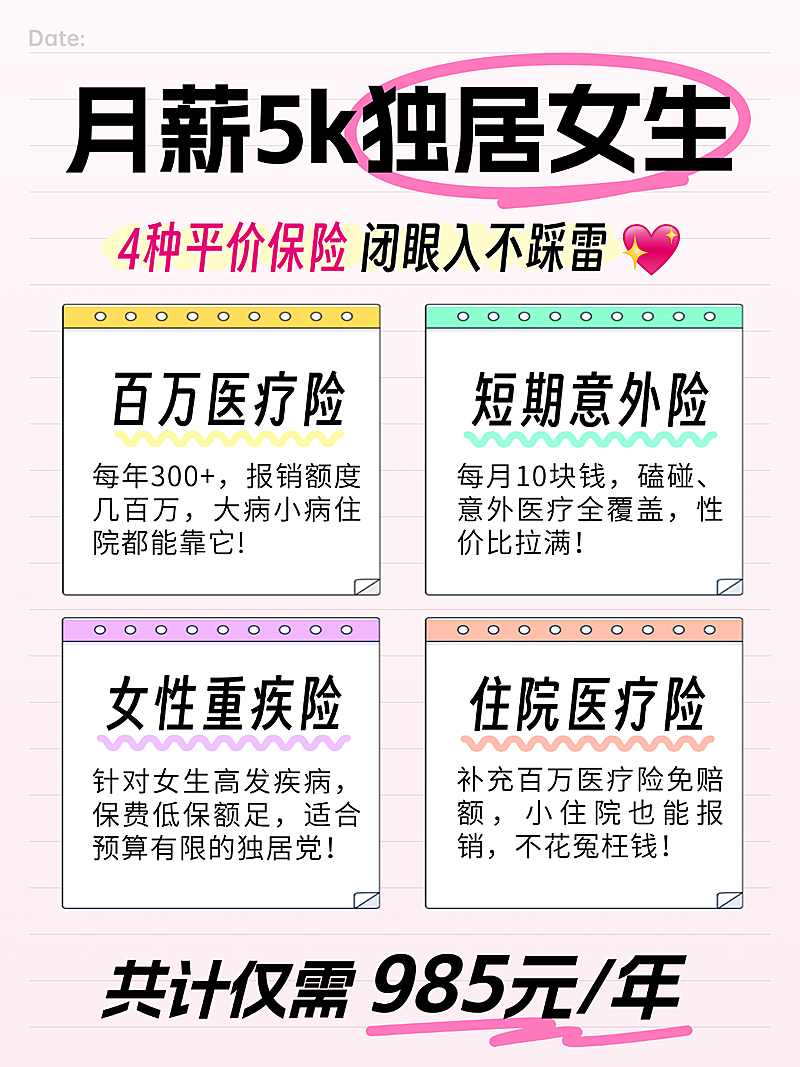 金融保险女性独居单身女险种推荐手帐风小红书封面