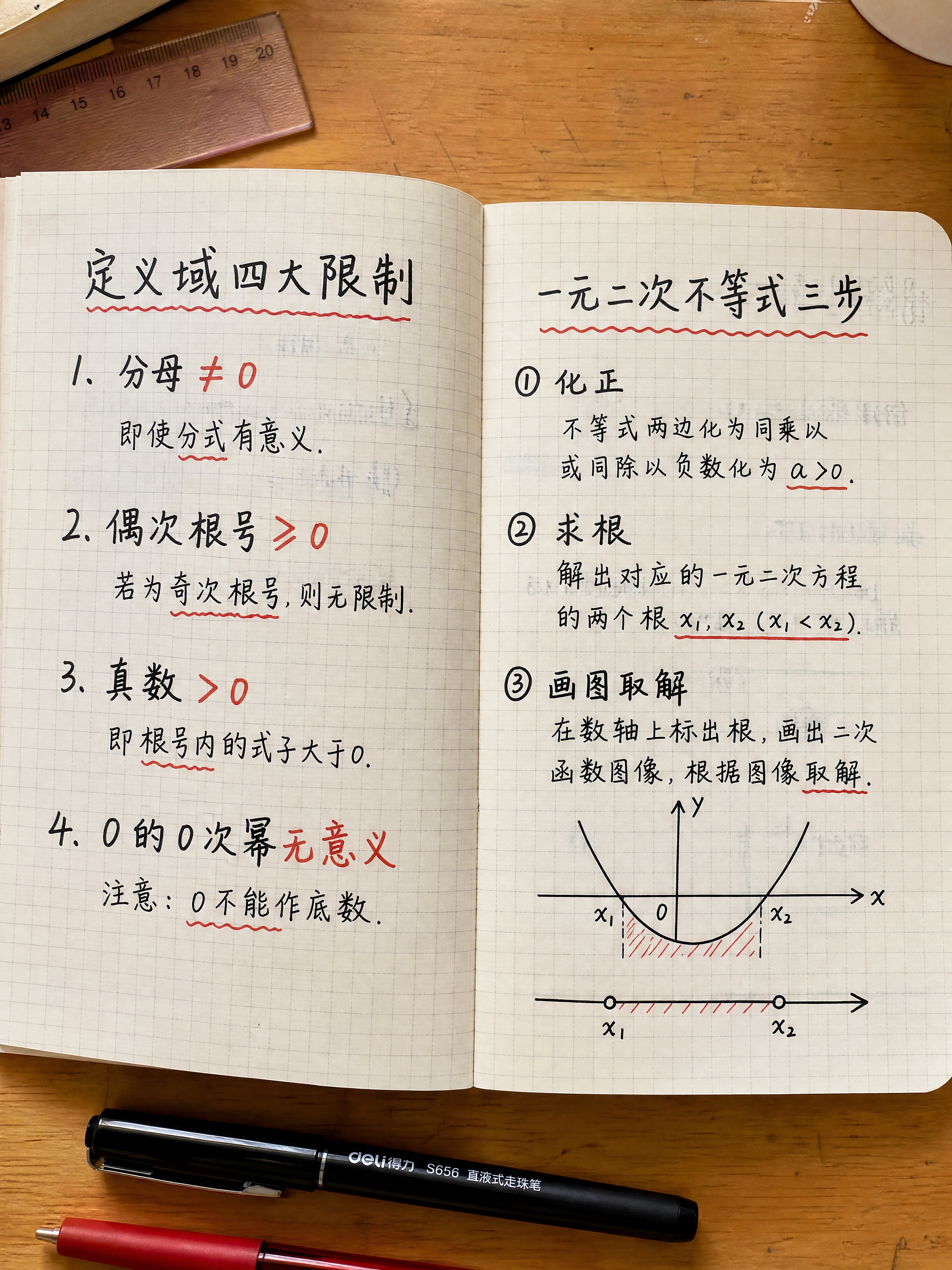 一张手写笔记实拍图，真实学生笔记质感，浅色方格笔记本摊开在木质… - 图片创意预览