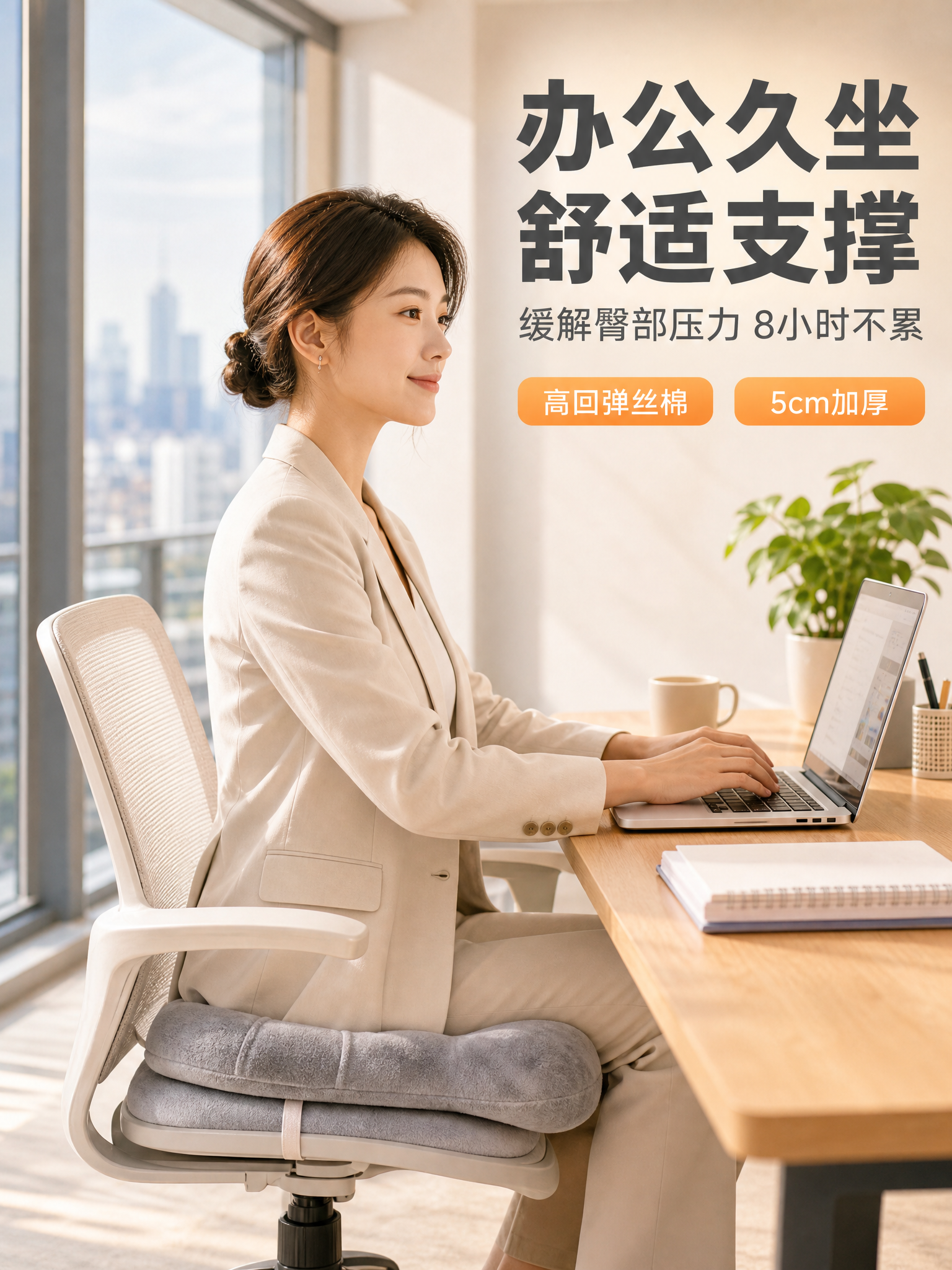 [主图-11] 主题：法兰绒高回弹坐垫 办公场景横版主图，突出… - 图片创意预览