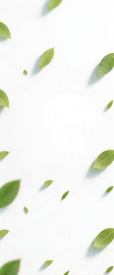 将图片背景替换为纯白色，保留原有的绿色落叶元素，保持落叶的细节和光影效果预览效果
