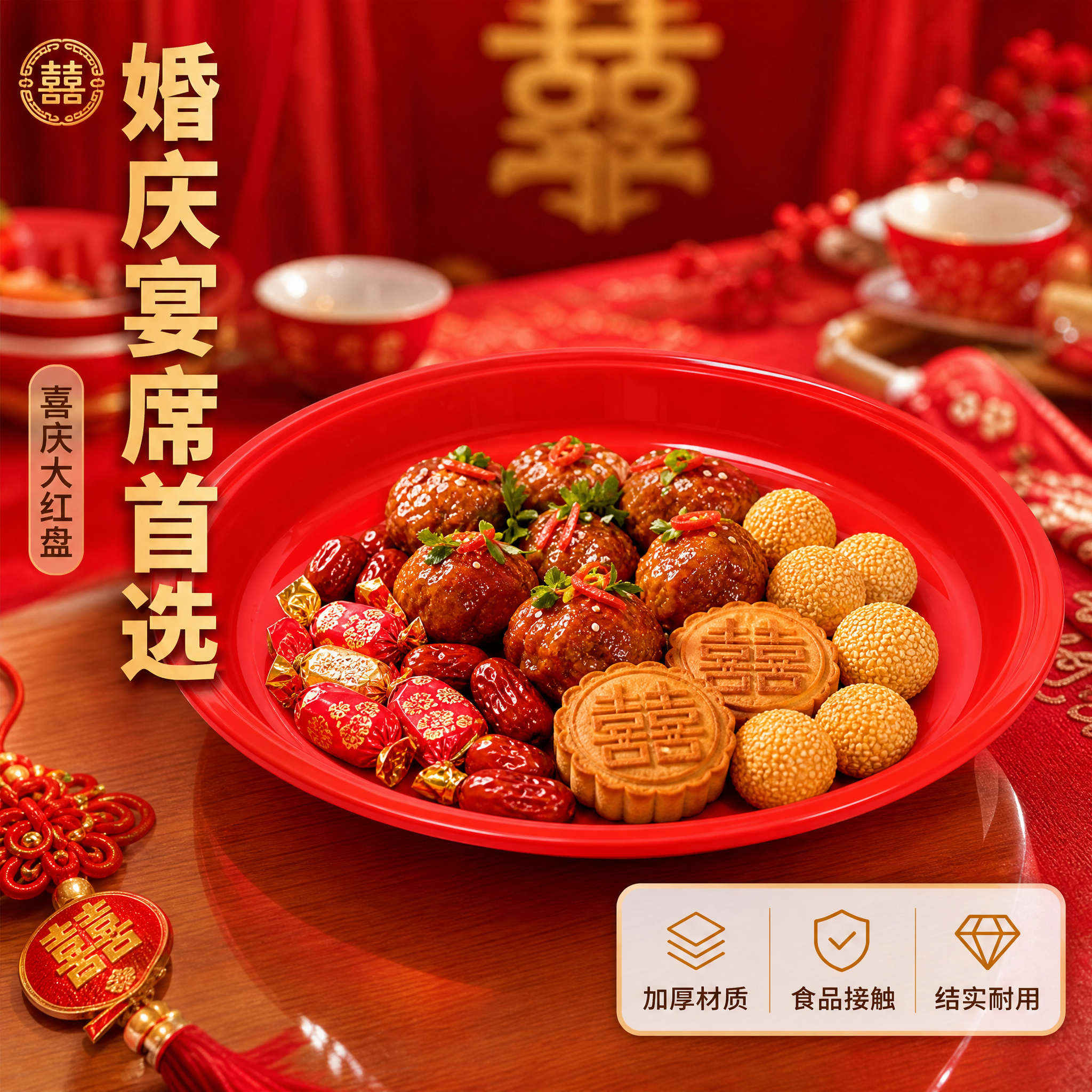 [主图-1] 喜庆大红盘 婚庆宴席场景首图 产品识别与购买欲… - 图片创意预览