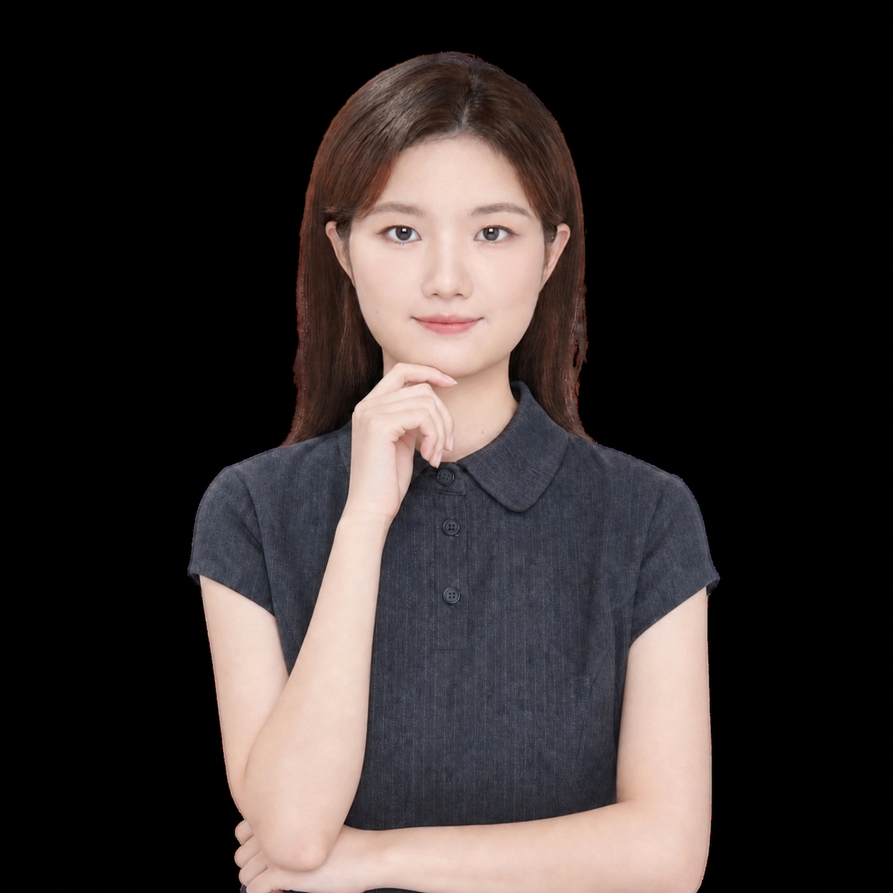 将图中人物的表情改为自然的微笑，嘴角微微上扬，眼神温和有亲和力… - 图片创意预览