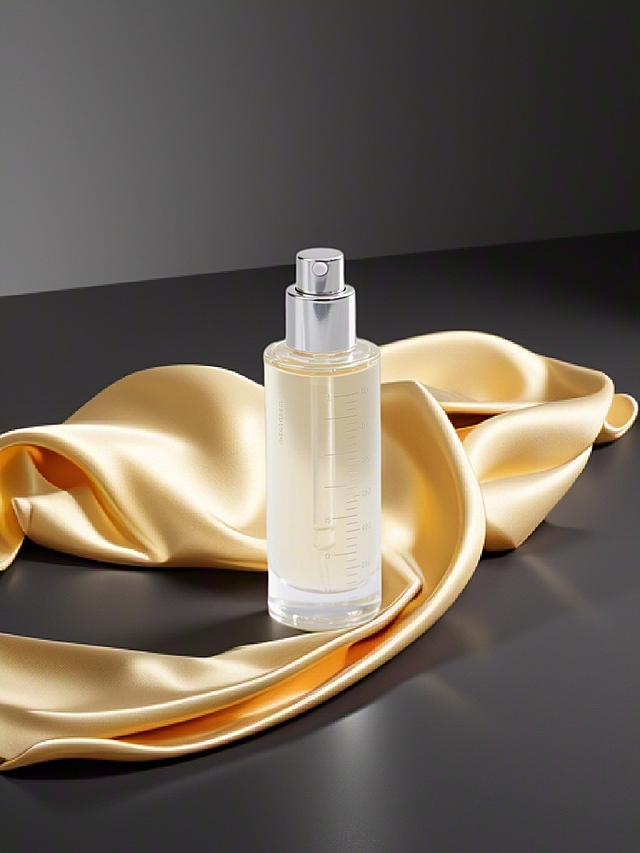 奢华感与优雅感交织，3D重拟物风设计，简约主义玻璃瓶身搭配金属喷头，面料风丝巾点缀，尽显高端质感。
